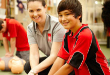 St Johns gives school kids first-aid training.