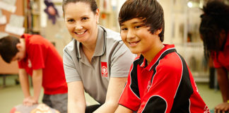 St Johns gives school kids first-aid training.