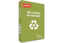 Staples 100% recycled paper a great step towards sustainability.