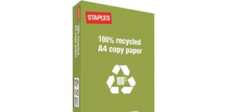 Staples 100% recycled paper a great step towards sustainability.